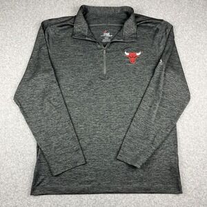Majestic Cool Base Chicago Bulls Quarter Zip Pull Over Mens Medium Gray NBA